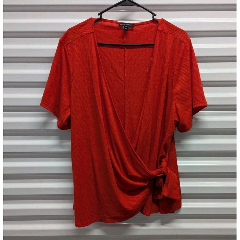 Lane Bryant 22/24‎ Red Textured Crossover Wrap Blouse Academia Boho